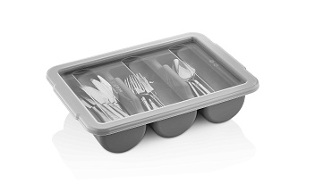 Лоток для столовых приборов (органайзер) 3 секции 40*29*9,5 см. серая, п/п (крышка 76908) GP /1/12/