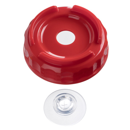 Емкость для соуса 1000 мл. d=75 мм. h=257 мм. c 2 крышками, с силик. носик. широкая прозрачная, крышки красные GP /1/96/