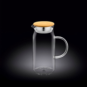 Кувшин 1 л. d=85 мм. h=210 мм. с крышкой бамбук + сетка нерж Термостекло Wilmax /1/18/