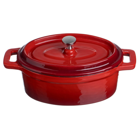 Кастрюля для запекания 450 мл. 150*100 мм. h=70 мм. с крышкой, красная, чугун /1/