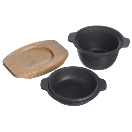 Горшок для запекания и подачи 300 мл. d=115 мм. h=65 мм. с крышкой, чугун. на дерев. подставке/1/