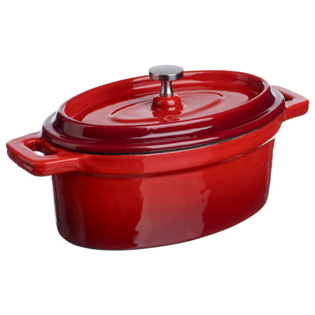 Кастрюля для запекания 450 мл. 150*100 мм. h=70 мм. с крышкой, красная, чугун /1/