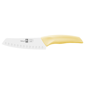 Нож японский Santoku 140/260 мм. с бороздками, желтый I-TECH Icel /1/12/