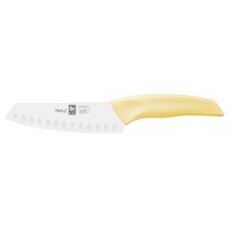 Нож японский Santoku 140/260 мм. с бороздками, желтый I-TECH Icel /1/12/