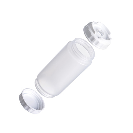 Емкость для соуса  500 мл. d=70 мм. h=166 мм. с 2 крышками, с силик. носик. прозрачная, крышки белые GP /1/96/