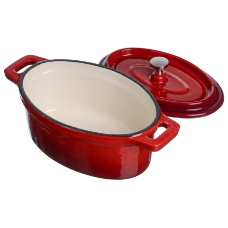 Кастрюля для запекания 450 мл. 150*100 мм. h=70 мм. с крышкой, красная, чугун /1/