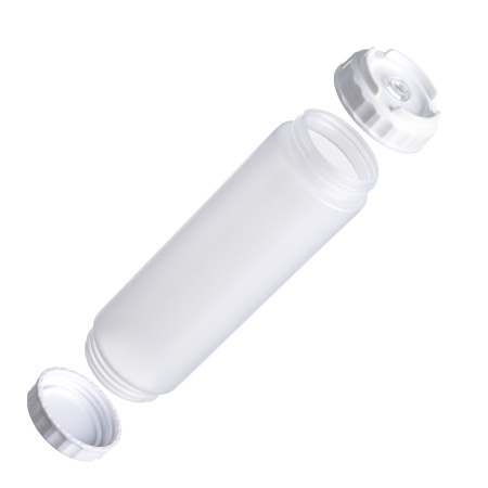 Емкость для соуса  750 мл. d=70 мм. h=237 мм. с 2 крышками, с силик. носик. широкая прозрачная, крышки белые GP /1/96/