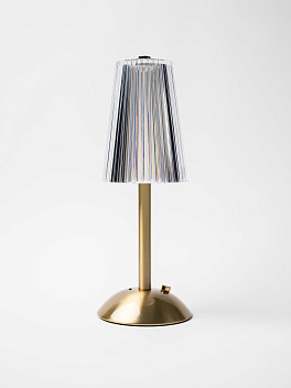 Лампа настольная беспроводная d=11 см. h=29,5 см. 3 цвета (телпый/натуральный/белый), 1 режим яркости, нерж./акрил, золотая LED CRYSTAL MGline /1/20/ АКЦИЯ