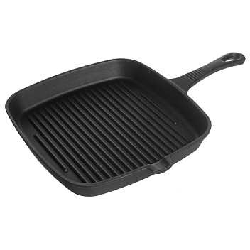 Сковорода-гриль 24*24 см. h=3 см. 1 л. черная, чугун /1/