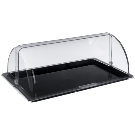 Поднос сервировочный GN 1/1 53*32,5 см. поликарбонат, черный, с крышкой Roll-Top GP /1/