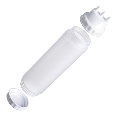 Емкость для соуса  750 мл. d=70 мм. h=270 мм. с 2 крышками 3 носика прозрачная, крышки белые GP /1/96/